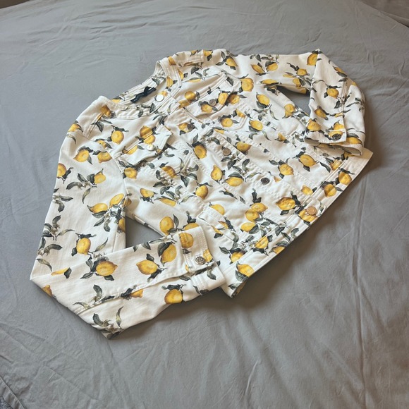 WHITE HOUSE BLACK MARKET Jacket Women Medium Lemon Print Button Front Denim Jean - Picture 1 of 16